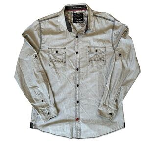 Tranquility and Mayhem Premium Threads in gray, black and red detail size XL